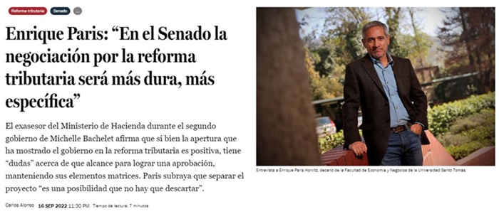 Entrevista Enrique Paris, decano Facultad de Economía y Negocios UST, por Reforma Tributaria