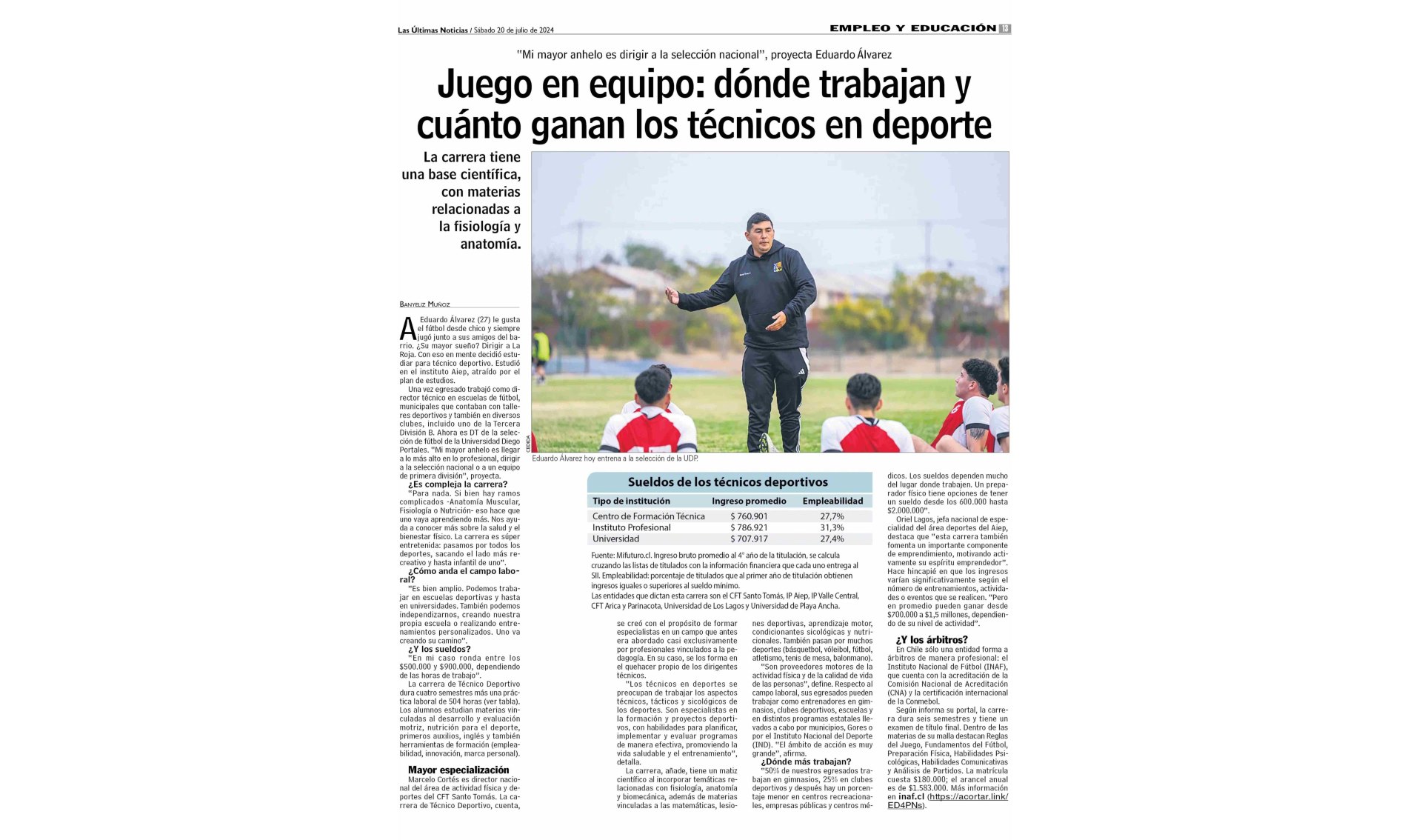 "Juego en equipo: dónde trabajan y cuánto ganan los técnicos en deporte"