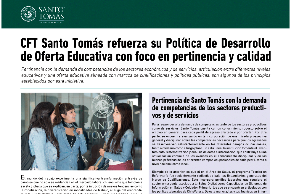 CFT Santo Tomás refuerza su Política de Desarrollo de Oferta Educativa con foco en pertinencia y calidad