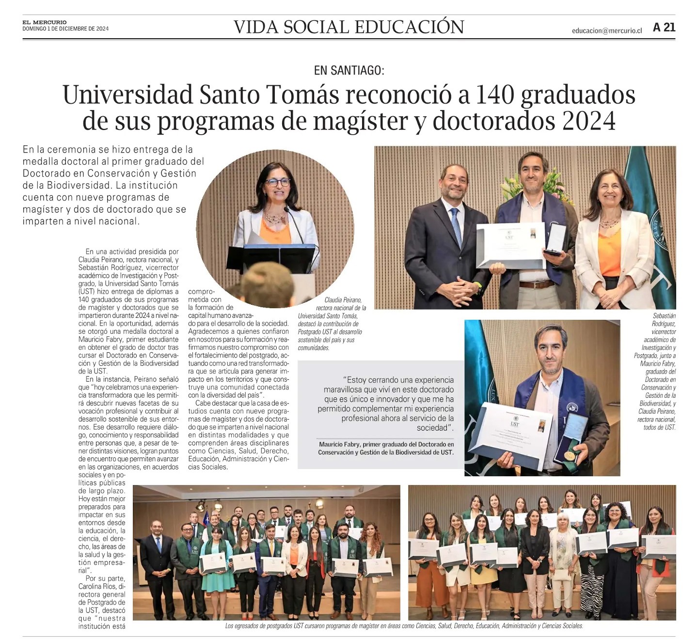 Universidad Santo Tomás reconoció a 140 graduados de sus programas de magíster y doctorados 2024