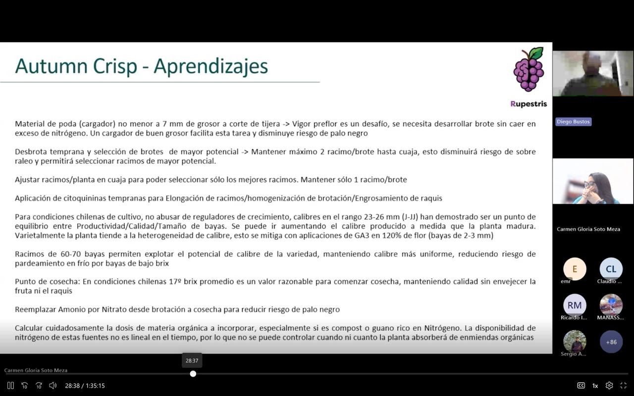 Área Recursos Naturales organiza charla-exposición sobre variedades uva de mesa.